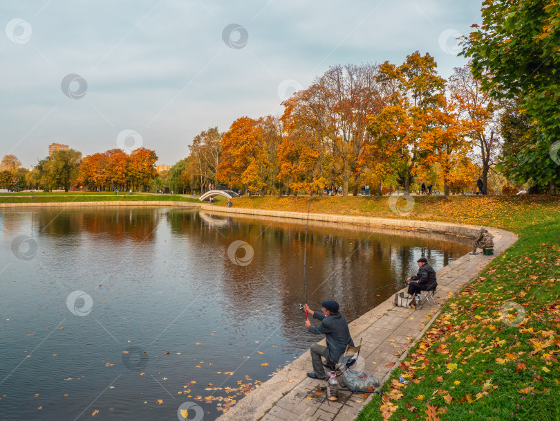 Скачать Рыбаки города ловят рыбу на озере. фотосток Ozero