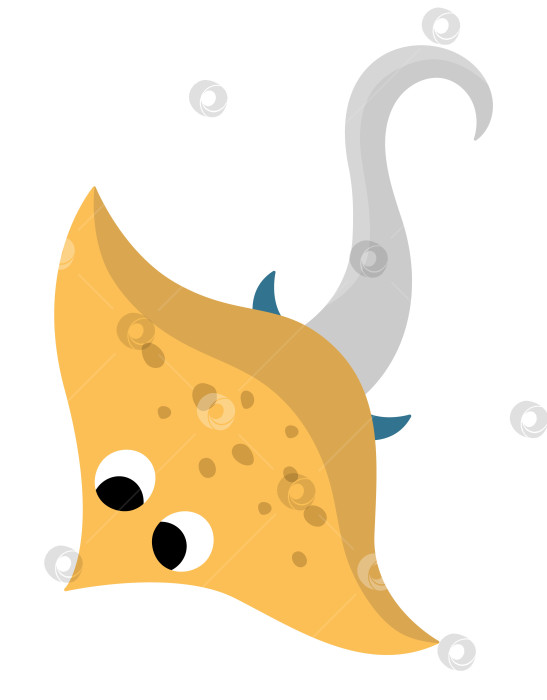 Скачать Векторный значок ската. Иллюстрация "Под водой" с милой забавной рыбкой-скатом. Клипарт с изображением океанских животных. Мультяшный подводный или морской клип-арт для детей, изолированный на белом фоне фотосток Ozero