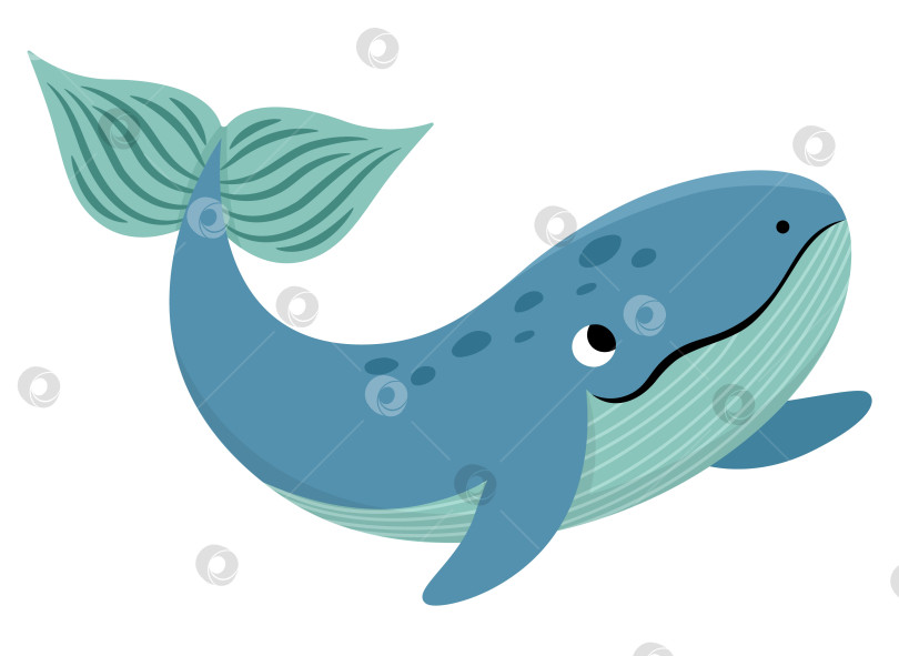 Скачать Векторный значок синего кита. Иллюстрация "Под водой" с милыми забавными рыбками. Клипарт с изображением океанских животных. Мультяшный подводный или морской клип-арт для детей, изолированный на белом фоне фотосток Ozero