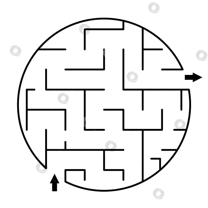 Скачать Векторный шаблон лабиринта. Пустой черно-белый геометрический лабиринт в форме круга, выделенный на белом фоне. Образец образовательного мероприятия или игры для дошкольного учреждения, пригодный для печати фотосток Ozero