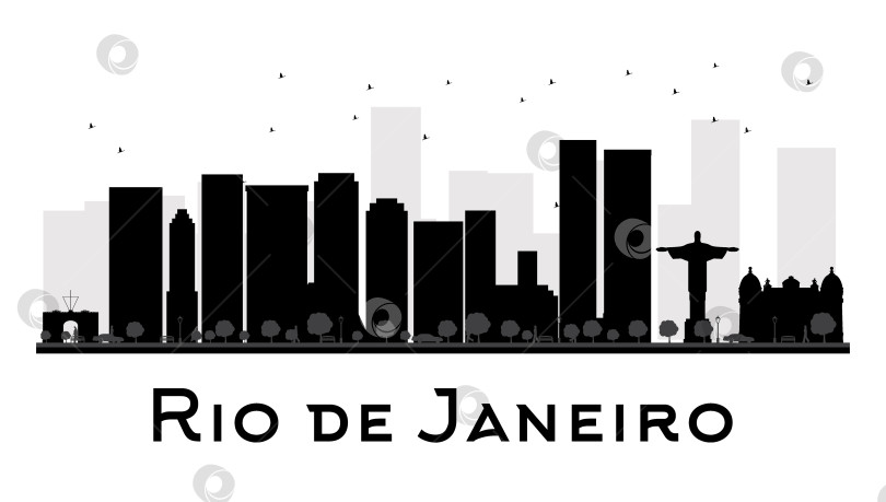 Скачать Черно-белый силуэт на горизонте Рио-де-Жанейро фотосток Ozero