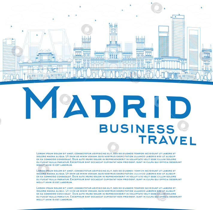 Скачать Очертите горизонт Мадрида голубыми зданиями и скопируйте пространство фотосток Ozero