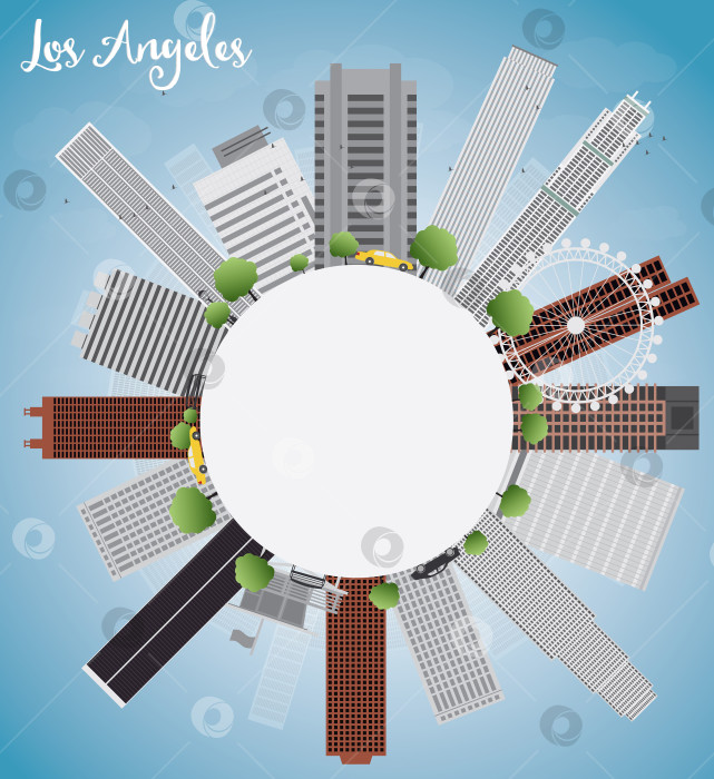 Скачать Горизонт Лос-Анджелеса с серыми зданиями, голубым небом и копировальным пространством фотосток Ozero