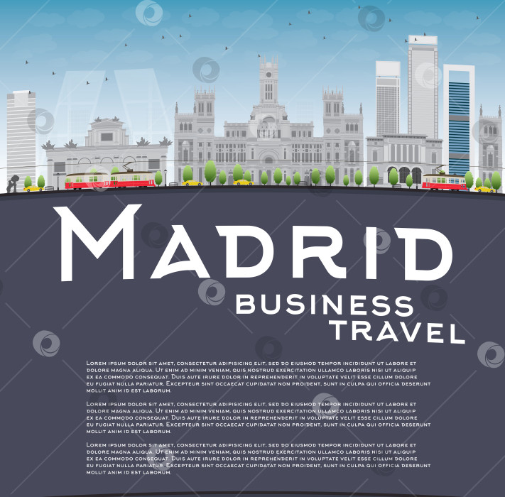 Скачать Горизонт Мадрида с серыми зданиями, голубым небом и копировальным пространством фотосток Ozero