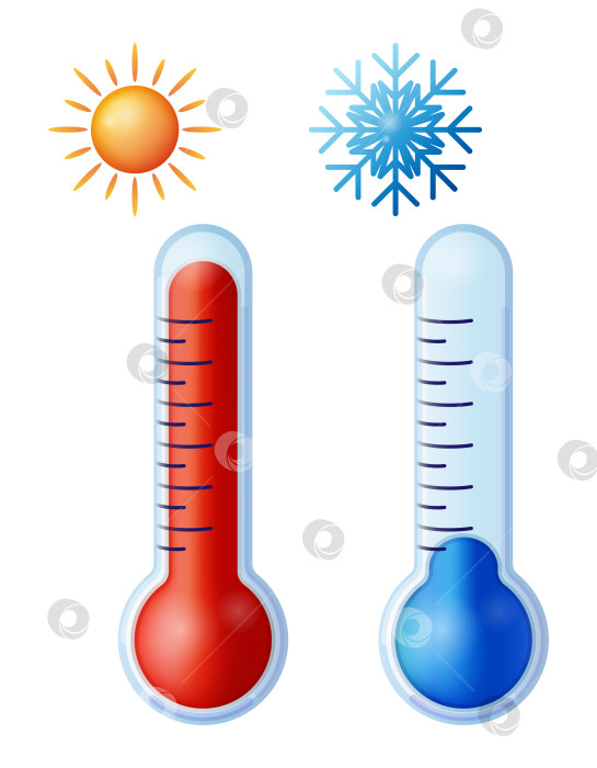 Скачать Термометры с индикаторами горячего и холодного климата фотосток Ozero