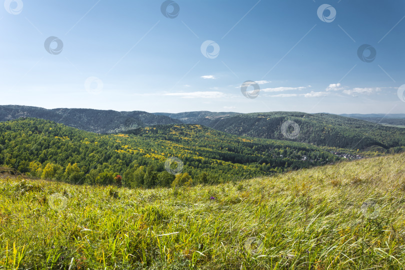 Скачать Осенний пейзаж холмов поросших лесом фотосток Ozero