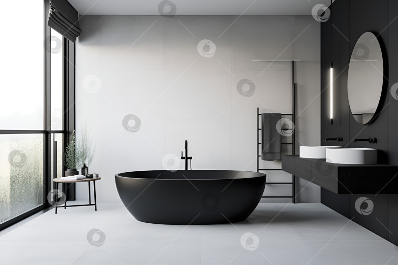 Скачать Спроектируйте компактную ванную комнату в минималистском стиле с черной ванной фотосток Ozero