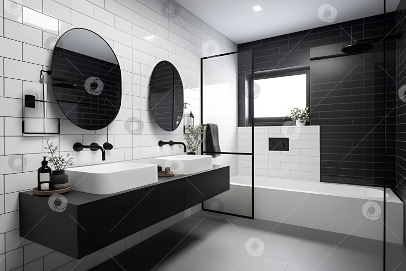 Скачать Спроектируйте компактную ванную комнату в минималистском стиле с ванной фотосток Ozero