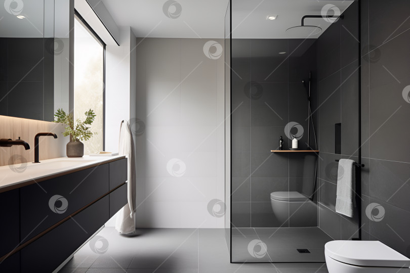 Скачать Спроектируйте компактную ванную комнату в минималистском стиле с душем фотосток Ozero