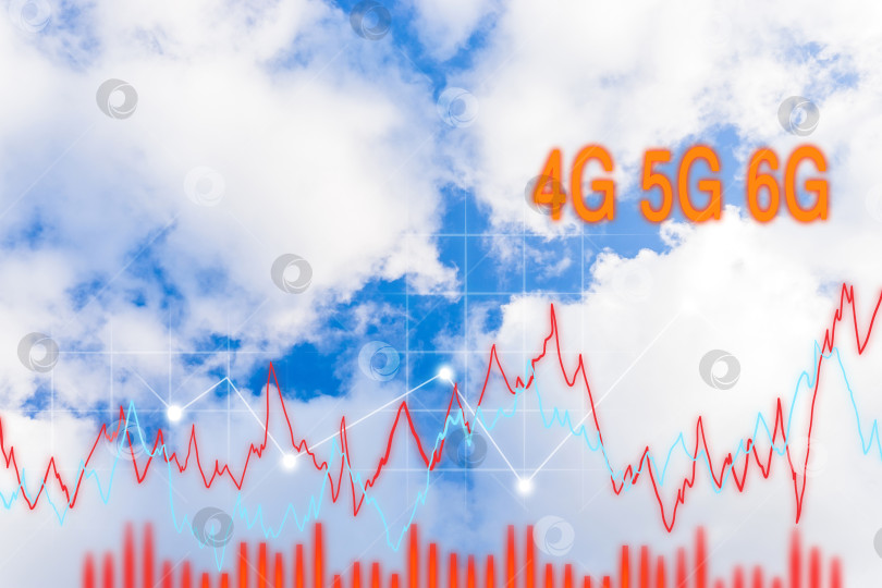 Скачать 4G, 5G, 6G. Глобальный высокоскоростной интернет. Беспроводная технология Web. Фоновое небо с облаками фотосток Ozero