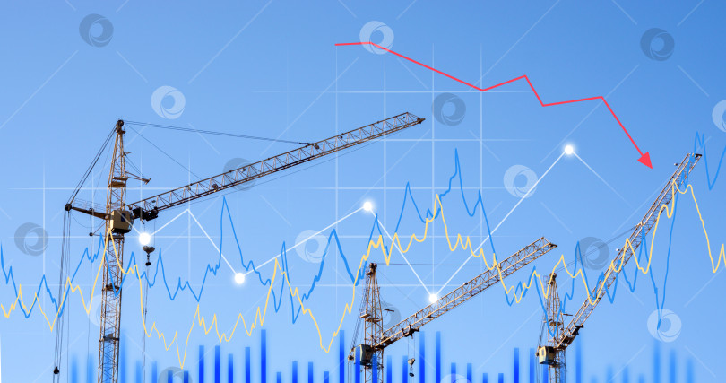 Скачать Кран и построение графиков. Инвестиции в строительство бизнеса в сфере недвижимости. Падение цен на недвижимость фотосток Ozero