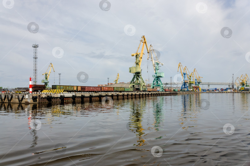 Скачать Россия, Санкт-Петербург, май 2021 года: Морской грузовой порт, краны и суда фотосток Ozero