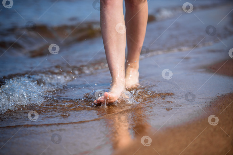 Скачать ноги девушки идут по берегу моря в воде. фотосток Ozero