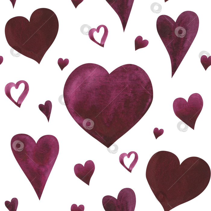 Скачать Акварельное сердечко темно-красного цвета с бесшовным рисунком, выделенным на белом фоне. Акварельная иллюстрация, нарисованная от руки. Искусство для дизайна фотосток Ozero