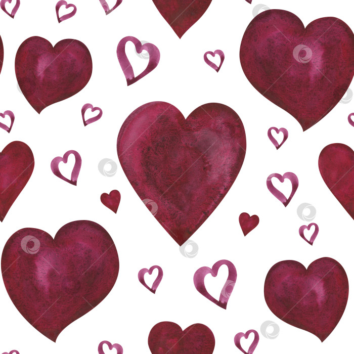 Скачать Акварельный бесшовный узор в форме сердца красного цвета, выделенный на белом фоне. Акварельная иллюстрация, нарисованная от руки. Искусство для дизайна фотосток Ozero