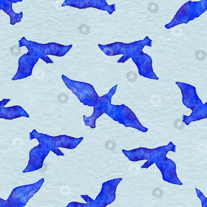 Скачать Акварель летящая птица животное синий бесшовный узор фотосток Ozero