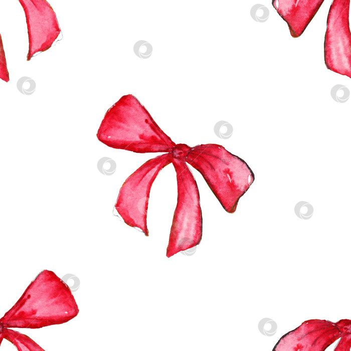 Скачать Акварельная красно-розовая лента с бантом подарок из ленты бесшовный фон с рисунком фотосток Ozero