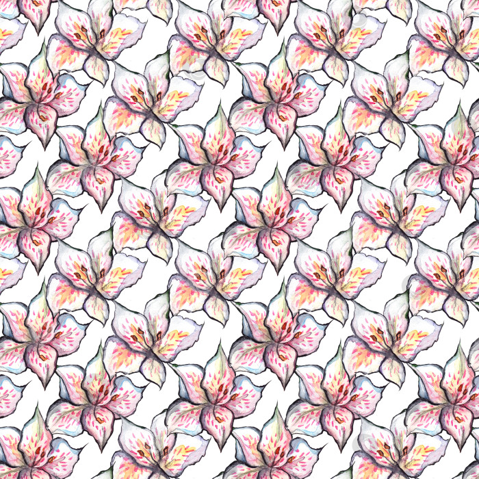 Скачать Акварельная альстромерия с цветочным бесшовным рисунком текстильный фон фотосток Ozero