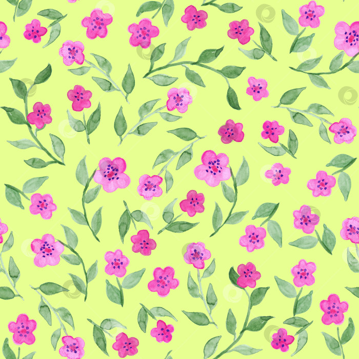 Скачать Акварельный цветок цветочный розовый зеленый бесшовный фон с рисунком фотосток Ozero