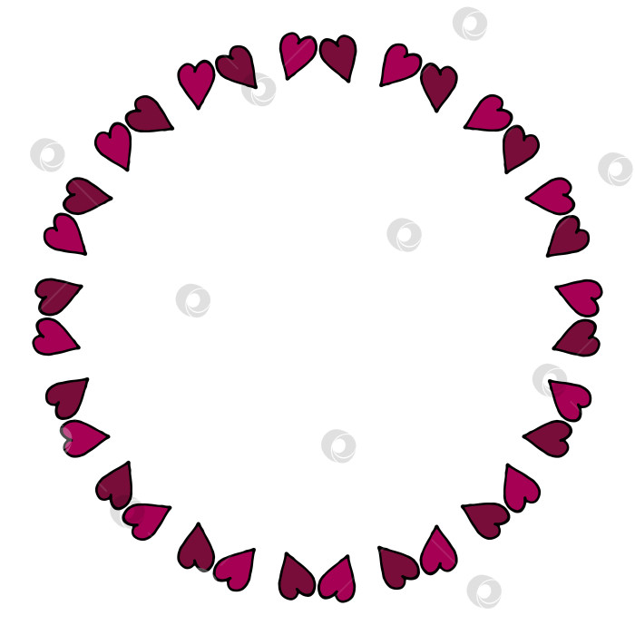 Скачать Круглая рамка с темно-розовыми сердечками на белом фоне. Векторное изображение. фотосток Ozero