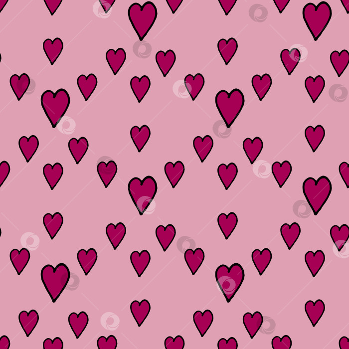 Скачать Бесшовный узор с розовыми сердечками на светло-розовом фоне. Векторное изображение. фотосток Ozero