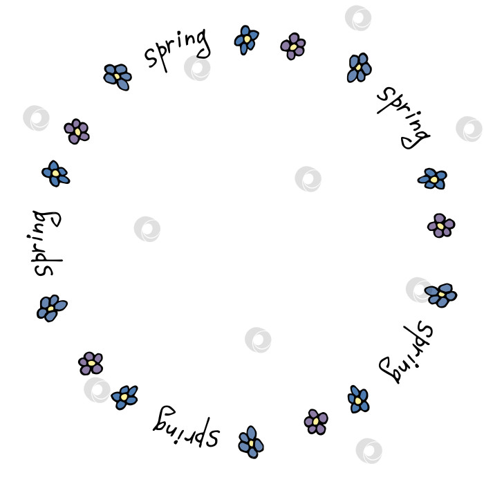 Скачать Круглая рамка с цветами и словом "весна" на белом фоне. Векторное изображение. фотосток Ozero