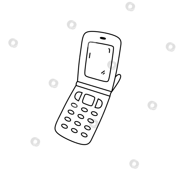 Скачать Ретро-флип-телефон, изолированный на белом фоне. Вектор, нарисованный от руки фотосток Ozero