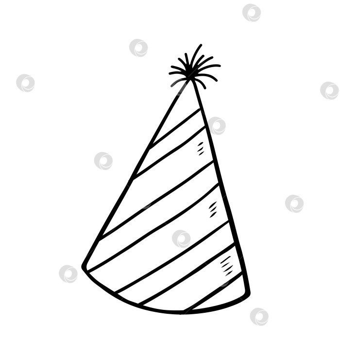 Скачать Праздничная шляпа для вечеринки, выделенная на белом фоне. Векторная рисованная иллюстрация в стиле каракулей. Идеально подходит для открыток, логотипов, приглашений, украшений, оформления дня рождения. фотосток Ozero
