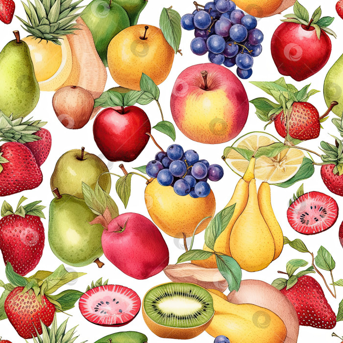 Скачать Бесшовный узор из летних разноцветных фруктов. Генеративный искусственный интеллект. фотосток Ozero