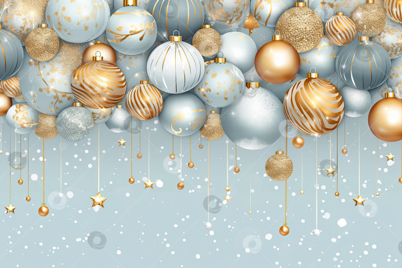 Скачать Рождественские золотые и синие стеклянные шары на синем фоне. Генеративный искусственный интеллект. фотосток Ozero