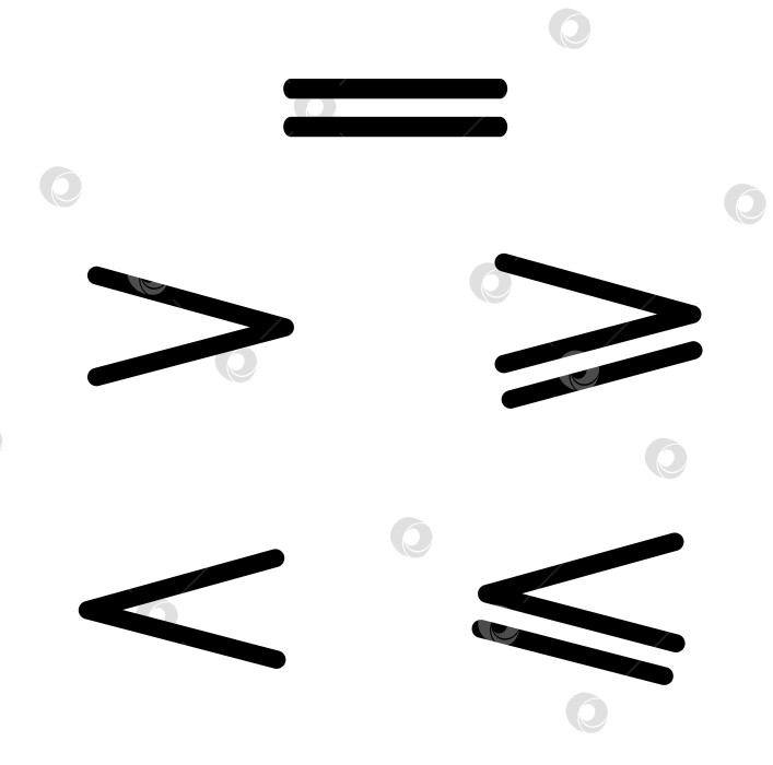 Скачать математические знаки "равно", "больше, чем", "больше, чем или равно", "меньше, чем", "меньше, чем или равно" фотосток Ozero