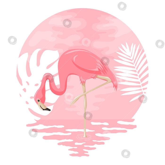 Скачать Летняя векторная иллюстрация розового фламинго. Силуэты. фотосток Ozero