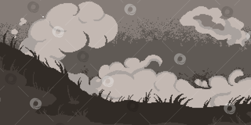 Скачать иллюстрация пиксель-арт поле, облака фотосток Ozero