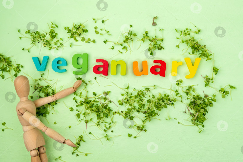 Скачать Написано "Вегануарий", месяц веганской диеты в январе называется "Вегануарий". Плоская поверхность фотосток Ozero