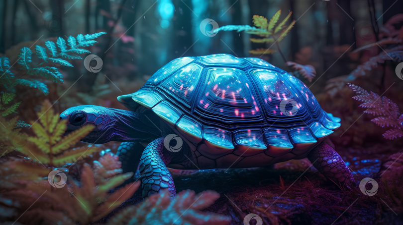 Скачать Синяя светящаяся черепаха в лесу фотосток Ozero
