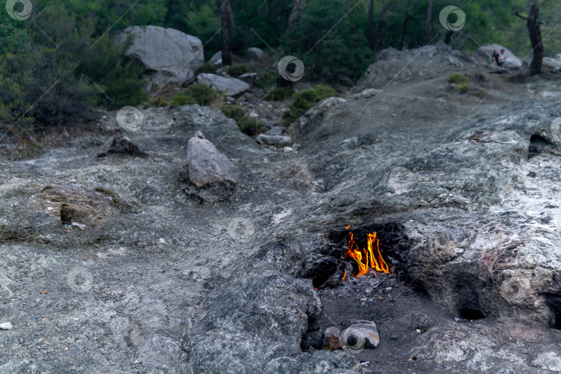 Скачать постоянно горящий огонь на месте выброса природного газа на горе Химера (Янартас), Турция фотосток Ozero