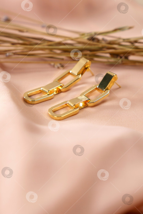 Скачать Золотые серьги-украшение крупным планом. Роскошные женские украшения. Вертикальная фотография фотосток Ozero