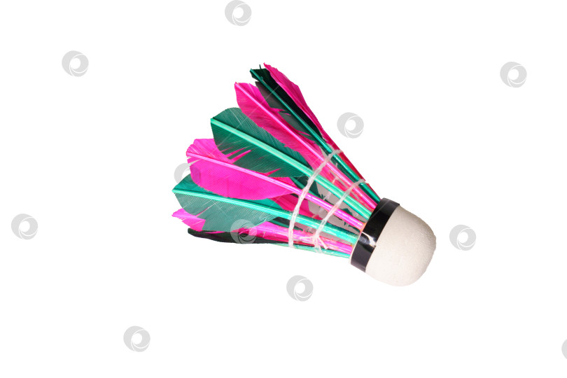 Скачать Разноцветный волан для бадминтона из перьев, выделенный на белом фоне. фотосток Ozero