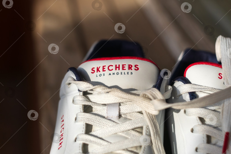 Скачать Тюмень, Россия - 01 октября 2022 года: Обувь Skechers. Модные спортивные кроссовки для бега, ходьбы. фотосток Ozero