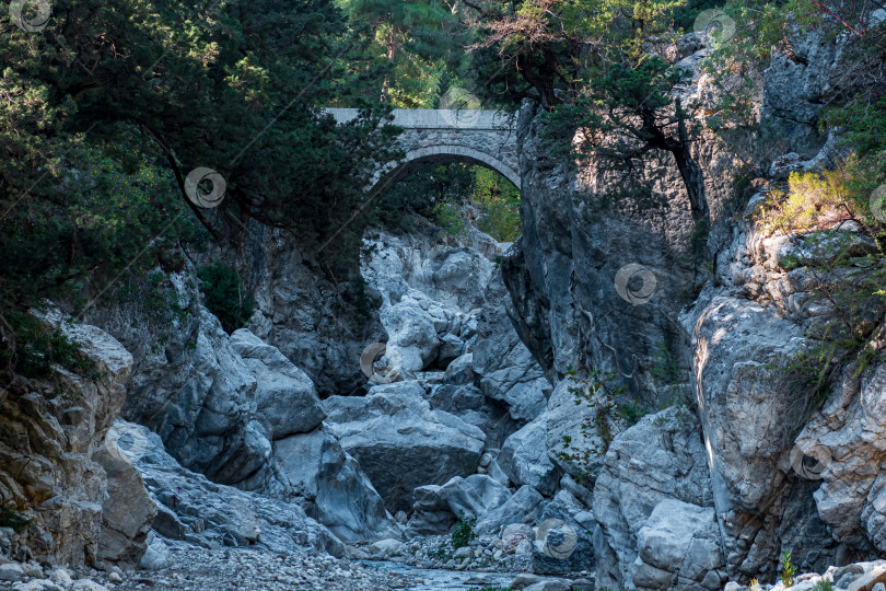 Скачать древнеримский мост через тенистое ущелье в каньоне Кесме Богази, Турция фотосток Ozero