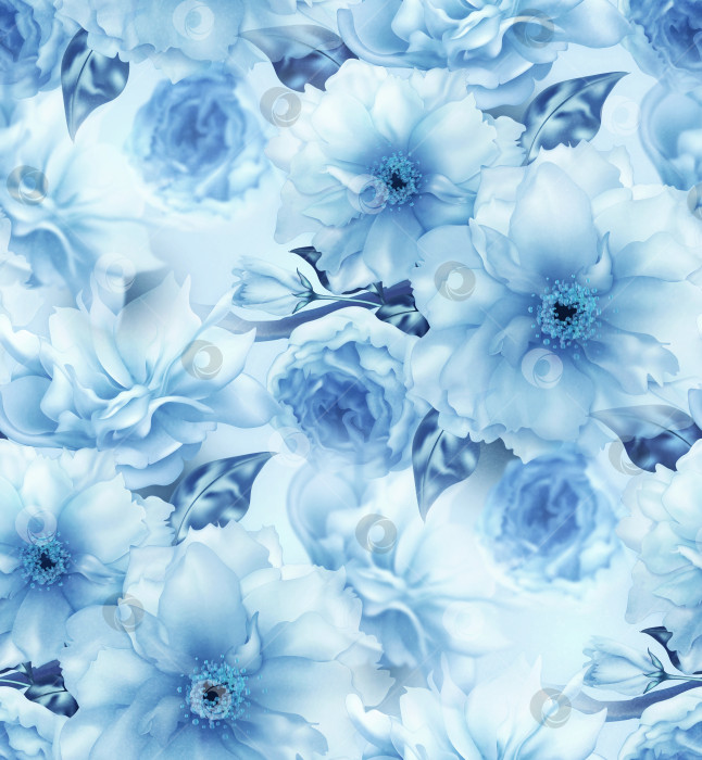 Скачать Голубая вишня цветок сакуры цветочный синий цифровой художественный бесшовный узор текстурный фон фотосток Ozero