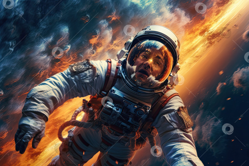 Скачать Астронавт в скафандре исследует темное космическое пространство фотосток Ozero