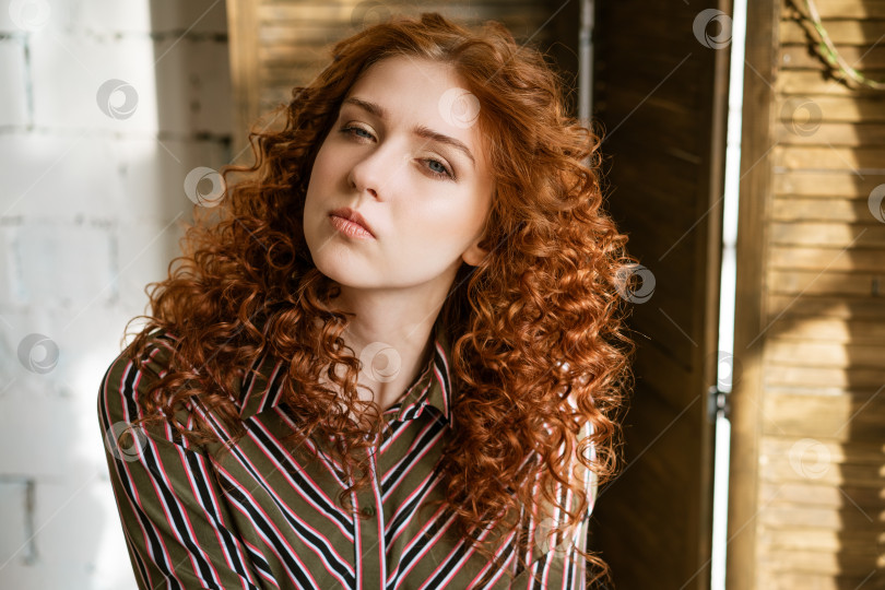 Скачать Портрет молодой рыжеволосой женщины с грустными глазами фотосток Ozero