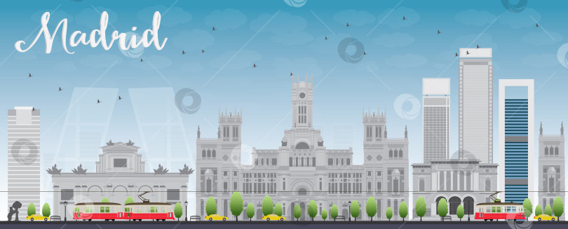 Скачать Горизонт Мадрида с серыми зданиями и голубым небом фотосток Ozero