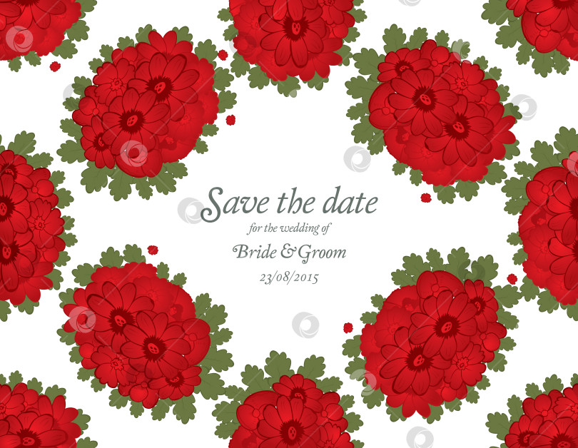 Скачать Сохраните шаблон пригласительной открытки на свадьбу с красными цветами фотосток Ozero