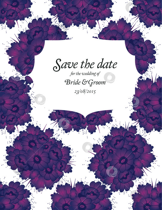 Скачать Пригласительный билет на свадьбу с фиолетовыми цветами фотосток Ozero