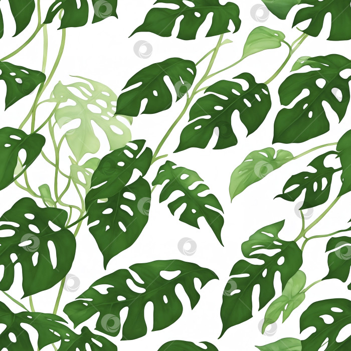 Скачать Тропический бесшовный растительный узор Монстера на белом фоне. Созданный искусственным интеллектом фотосток Ozero