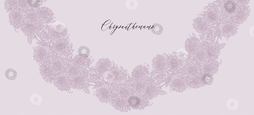 Скачать Нарисованная вручную цветочная гирлянда из хризантем, элегантный шаблон открытки фотосток Ozero