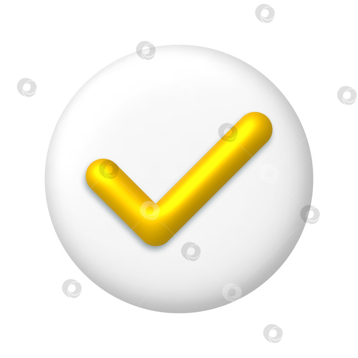Скачать Значок золотой галочки на белой круглой кнопке. 3d реалистичный дизайн фотосток Ozero