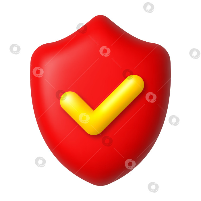Скачать Желтая галочка на значке red shield 3d. Концепция безопасности и защищенности. реалистичный 3d-элемент векторного дизайна. фотосток Ozero